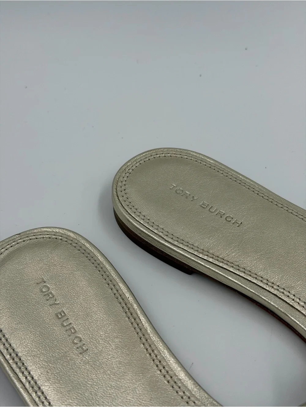 Tory Burch Metallic Gold Double T Slide Sandals – Size 8.5